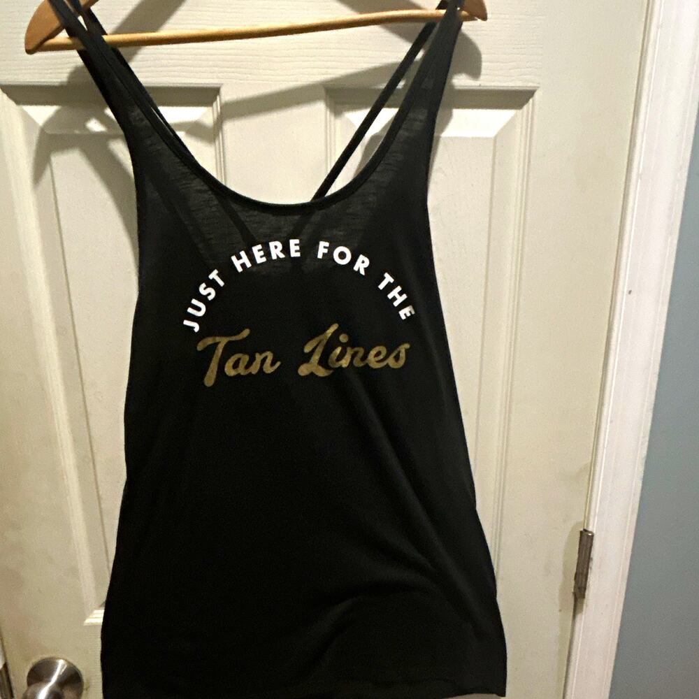 Xhilaration Women's Medium Black "I'm Here For The Tan Lines" Graphic Tank Top